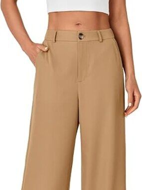 Women's High Waist Wide Leg Khaki Palazzo Pants